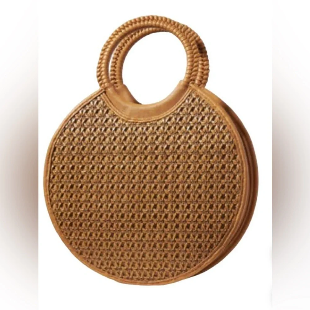 Anthropologie Brown Woven Circle Bag Handbag Purse